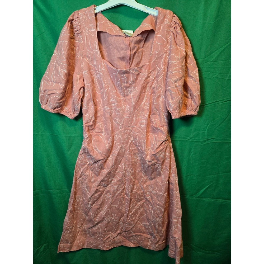 A New Day Pink Floral Puff Sleeve Square Neck Dress Size 2